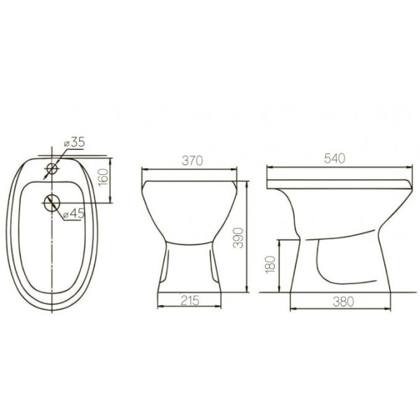 Биде напольное из керамики с отверстием под смеситель без перелива (370х540х390), 3231 фото  в интернет-магазине Санкомп