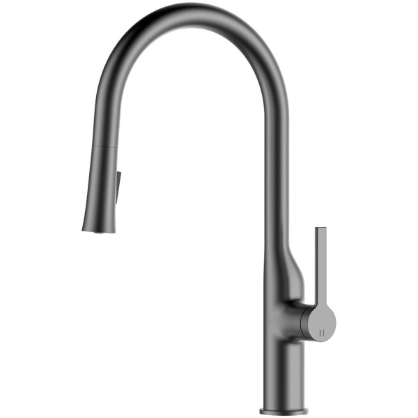 Смеситель для кухни ВЫСОКИЙ излив выдвижной , графит, высота 45 см 22395  фото  в интернет-магазине Санкомп
