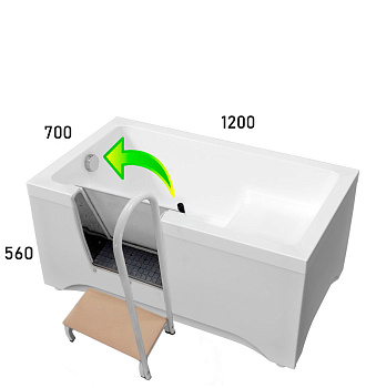 Ванна с дверцей сидячая 1200х700х560 мм, выпуск слева, сифон, каркас, экран и ступенька, 23958 фото  в интернет-магазине Санкомп
