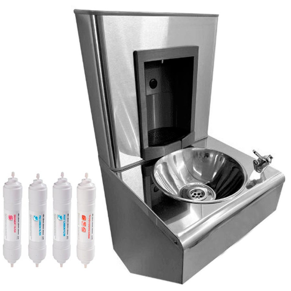 Станция питьевая кнопочная подвесная 2 чаши Х/В, С/Ф, Б/УФ, Б/Г, Б/ТО, Б/О, 420x440x875 26643 фото  в интернет-магазине Санкомп