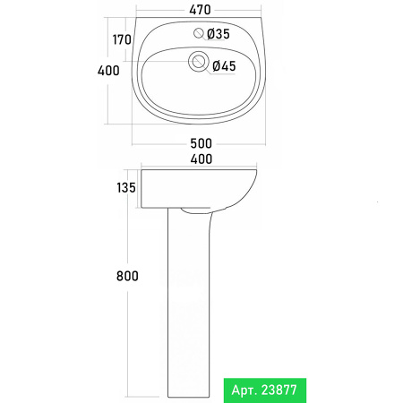Умывальник на пьедестале ДЕТСКИЙ С/О, С/П 50 см ПОЛУКРУГЛЫЙ (400х500х800) для детей, 23877 фото  в интернет-магазине Санкомп