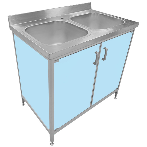 Тумба медицинская с мойкой, в комплекте: 2-чашечная мойка 800х600х850 Голубая, 23835 фото  в интернет-магазине Санкомп