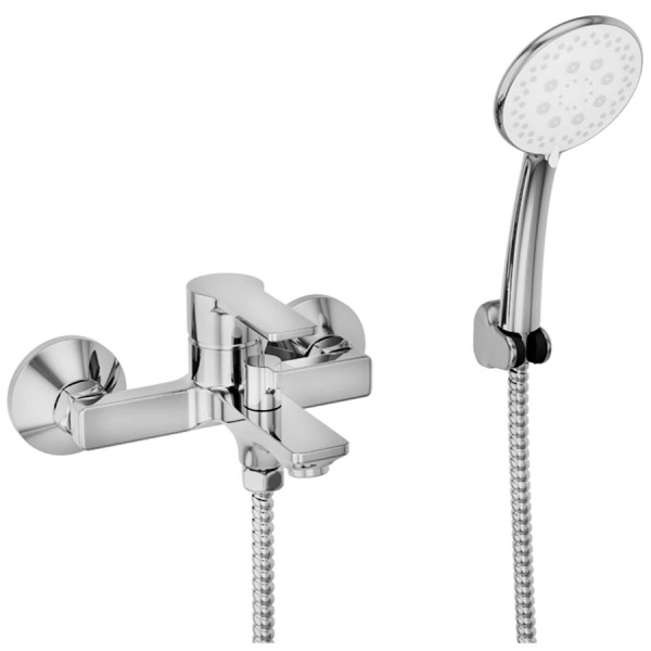 Смеситель для ванны настенный ОДНОРЫЧАЖНЫЙ, излив литой, длина излива 123 мм, лейка 5 режимов, 26290 фото  в интернет-магазине Санкомп