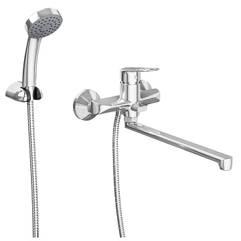 Смеситель для ванны настенный ОДНОРЫЧАЖНЫЙ, излив поворотный 300 мм, лейка 1 режим, 26112 фото  в интернет-магазине Санкомп