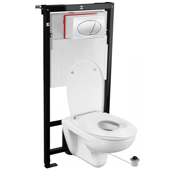 Унитаз подвесной С ДЕТСКИМ СИДЕНЬЕМ с инсталляцией с кнопкой, высота установки унитаза 350 мм ПЕДАЛЬ фото  в интернет-магазине Санкомп