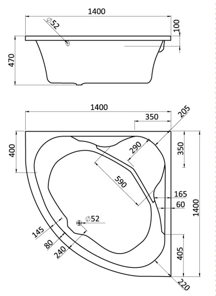 Ванна акриловая симметричная 1400х1400 мм, 21934 фото  в интернет-магазине Санкомп