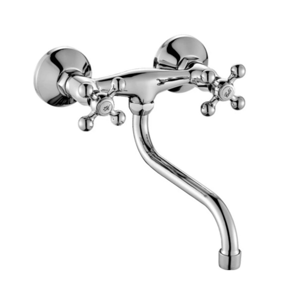 Смеситель настенный с маховиками нижний излив, 26907 фото  в интернет-магазине Санкомп