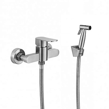 Смеситель с гигиеническим душем нержавеющая сталь, 24070 фото  в интернет-магазине Санкомп