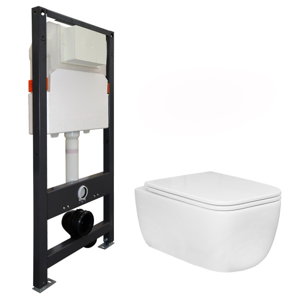 Унитаз подвесной БЕЗОБОДКОВЫЙ слив "Торнадо" с Б/С сиденьем микролифт, инсталляция БЕЗ КЛАВИШИ 2246 фото  в интернет-магазине Санкомп