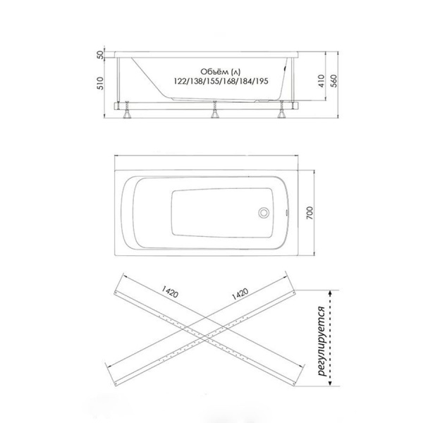 Ванна акриловая  "стандарт" в комплектации 1400х700х410 мм, 21824 фото  в интернет-магазине Санкомп