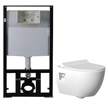 Унитаз подвесной БЕЗОБОДКОВЫЙ с тонким сиденьем микролифт, инсталяция БЕЗ КЛАВИШИ 22480  фото  в интернет-магазине Санкомп