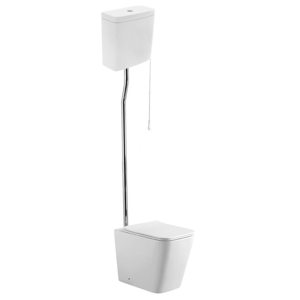 Унитаз с высоким бачком керамика, сидение антибактериальное МИКРОЛИФТ, труба наружная ЛАТУНЬ ХРОМ фото  в интернет-магазине Санкомп