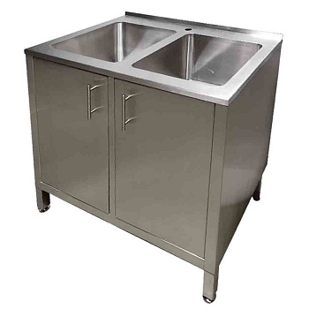 Мойка с тумбой 2-х секционная из нержавеющей стали 900x874x600 мм, 25898 фото  в интернет-магазине Санкомп