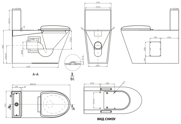Унитаз-компакт для инвалидов МГН АНТИВАНДАЛЬНЫЙ 800х370х740 (480), ГОРИЗОНТАЛЬНЫЙ, сиденье А/Б фото  в интернет-магазине Санкомп