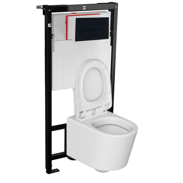 Унитаз ДЕТСКИЙ подвесной сиденье с крышкой с инсталляцией с кнопкой Черной, 25818 фото арт.25818 от СанКомп www.sancomp.ru