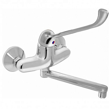 Смеситель ЛОКТЕВОЙ (ХИРУРГИЧЕСКИЙ) настенный, (К40), с поворотным плоским L-образным изливом 20 см фото в интернет-магазине СанКомп www.sancomp.ru
