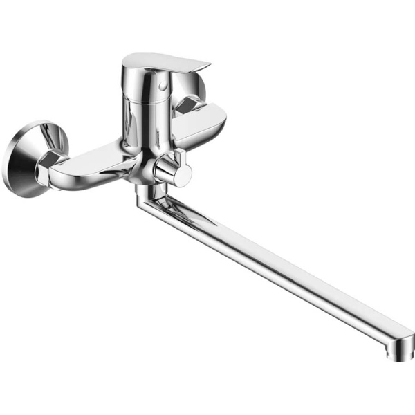 Смеситель для ванны настенный ОДНОРЫЧАЖНЫЙ, излив поворотный 408 мм, лейка 5 режимов, 26281 фото  в интернет-магазине Санкомп