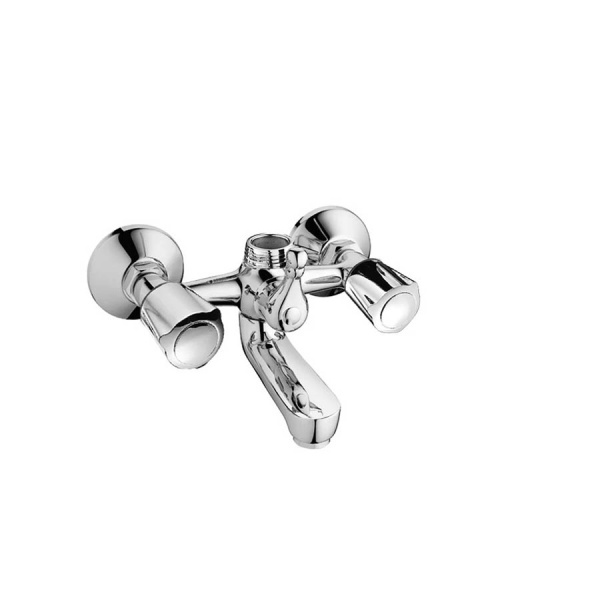 Смеситель для ванны настенный ДВУХВЕНТИЛЬНЫЙ, излив короткий литой длина 130 мм лейка 1 режим, 26526 фото  в интернет-магазине Санкомп