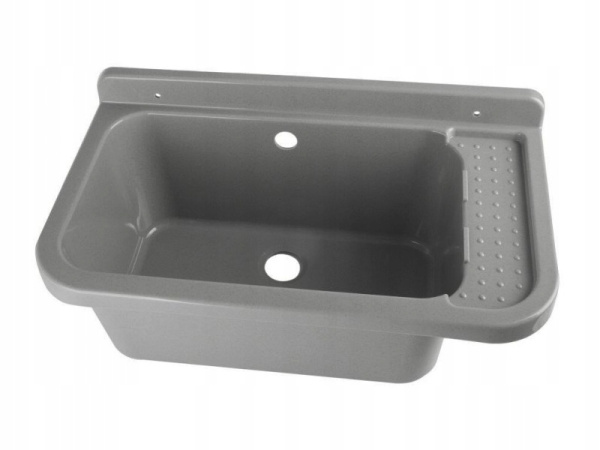 Раковина настенная пластиковая 340х500х210 мм Серая с сифоном фото  в интернет-магазине Санкомп