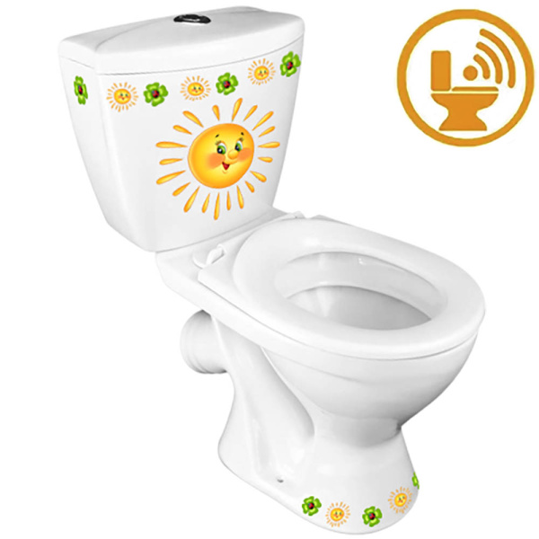 Унитаз-компакт детский СЕНСОРНЫЙ с косым выпуском с рисунком СОЛНЫШКО (560х300х650(330)), 16442 фото  в интернет-магазине Санкомп