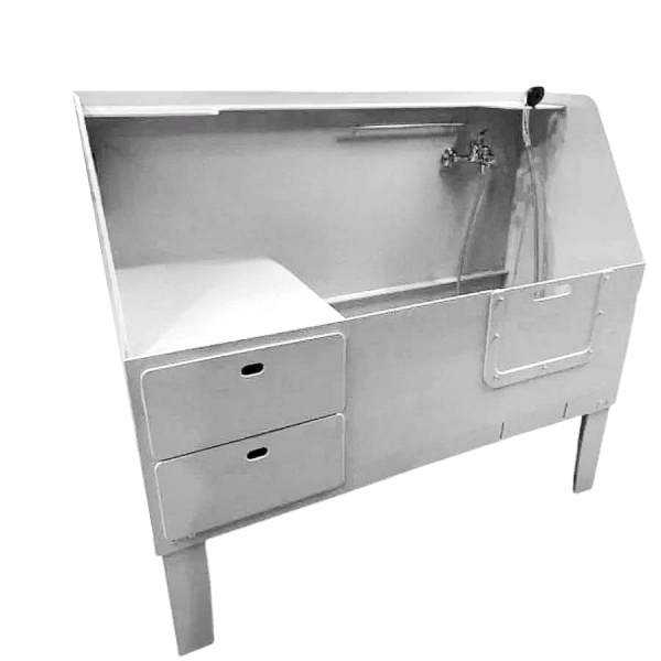 Ванна для груминга для собак с экраном 1480х600х1330 мм СО СМЕСИТЕЛЕМ, ТРАПОМ, ШКАФЧИКАМИ, 18246 фото  в интернет-магазине Санкомп