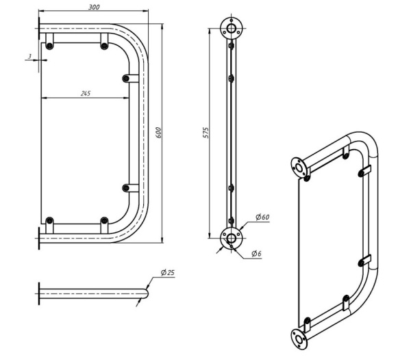 Перегородка для писсуара из нержавейки (300х60х600) фото  в интернет-магазине Санкомп