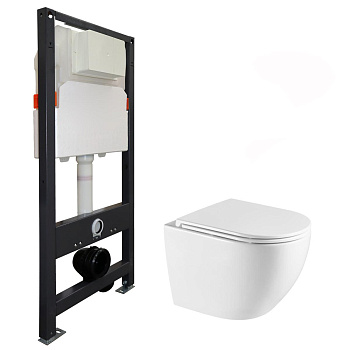 Унитаз подвесной БЕЗОБОДКОВЫЙ с быстросъемным сиденьем микролифт инсталляция БЕЗ КЛАВИШИ 22446  фото  в интернет-магазине Санкомп