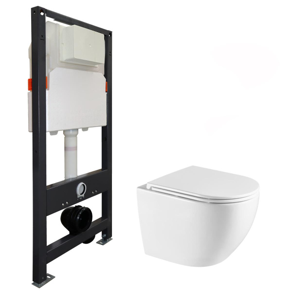 Унитаз подвесной БЕЗОБОДКОВЫЙ с быстросъемным сиденьем микролифт инсталляция БЕЗ КЛАВИШИ 22446  фото  в интернет-магазине Санкомп