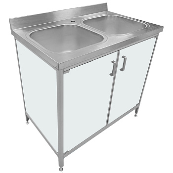 Хирургическая мойка 2х секционная из нержавейки, стенки ПВХ, 800х600х850 мм, двери распашные, 23832 фото  в интернет-магазине Санкомп
