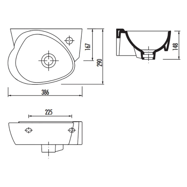 Умывальник настенный керамика с переливом с отверстием под смеситель справа (290х390х150 мм),15360  фото  в интернет-магазине Санкомп