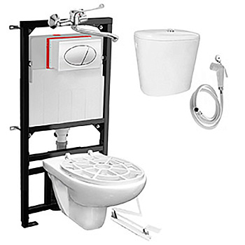 Видуар ПОДВЕСНОЙ ОВАЛЬНЫЙ, с инсталляцией, бачком для раствора КЕРАМИКА, ПЕДАЛЬЮ И СМЕСИТЕЛЕМ фото  в интернет-магазине Санкомп