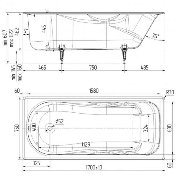 Ванна чугунная в комплекте ножки 1700х750 мм, 24655 фото  в интернет-магазине Санкомп