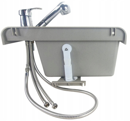 Раковина настенная пластиковая 345х505х185 мм Серая со смесителем и дозатором фото  в интернет-магазине Санкомп