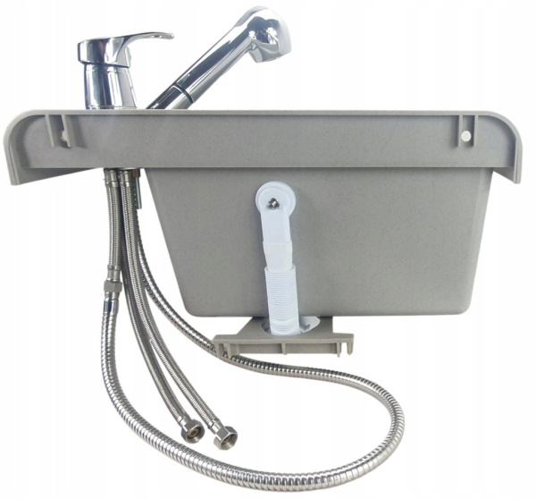 Раковина настенная пластиковая 345х505х185 мм Серая со смесителем и дозатором фото  в интернет-магазине Санкомп
