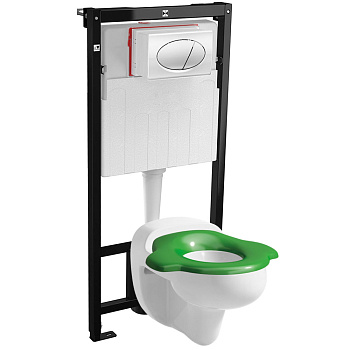 Унитаз ДЕТСКИЙ подвесной сиденье без крышки ЗЕЛЕНОЕ с инсталляцией с кнопкой, 15432  фото  в интернет-магазине Санкомп