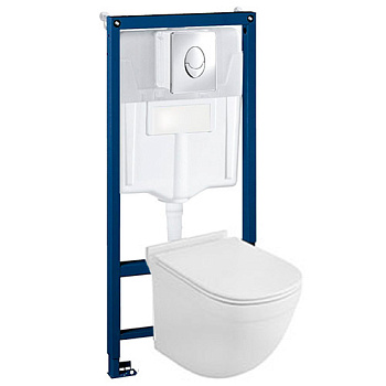 Унитаз подвесной БЕЗОБОДКОВЫЙ с сиденьем МИКРОЛИФТ с инсталляцией с кнопкой фото  в интернет-магазине Санкомп