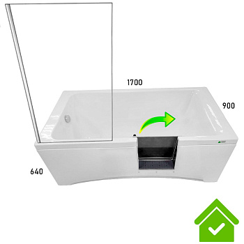 Ванна для МГН с зоной душа 1700х900 со стеклянной шторкой, 23863 фото  в интернет-магазине Санкомп