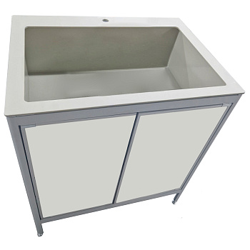 Стол-мойка из химстойкого пластика толщиной 4 мм, чаша из полипропилена 800х600х900 мм, двери купе фото  в интернет-магазине Санкомп