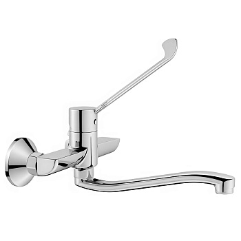 Смеситель ЛОКТЕВОЙ (ХИРУРГИЧЕСКИЙ) настенный, с поворотным изливом 22 см, 26560 фото  в интернет-магазине Санкомп