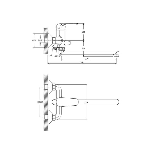 Смеситель для ванны настенный ОДНОРЫЧАЖНЫЙ, излив поворотный 270 мм, лейка 1 режим, 26131 фото  в интернет-магазине Санкомп