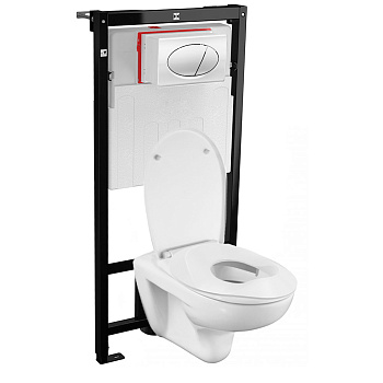 Унитаз подвесной С ДЕТСКИМ СИДЕНЬЕМ с инсталляцией с кнопкой, высота установки унитаза 350 мм фото  в интернет-магазине Санкомп