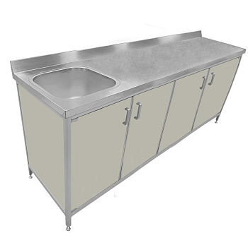 Стол-тумба с мойкой из нержавеющей стали с фасадом из химически стойкого пластика 1900х630х880 мм фото  в интернет-магазине Санкомп