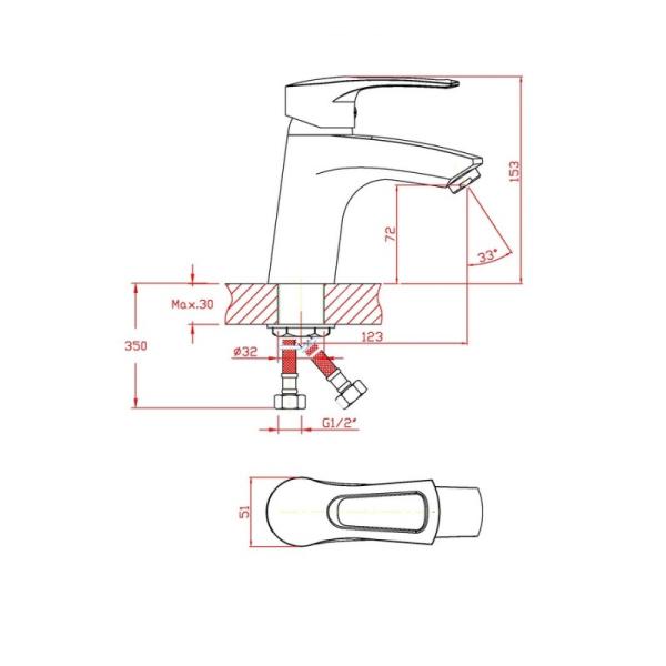 Смеситель для умывальника высота 153 мм, высота до излива 72 мм, длина по центрам 123 мм картридж 40 фото  в интернет-магазине Санкомп
