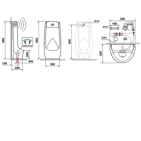 Писсуар напольный керамический, вход сзади (370х450х1000)  фото  в интернет-магазине Санкомп
