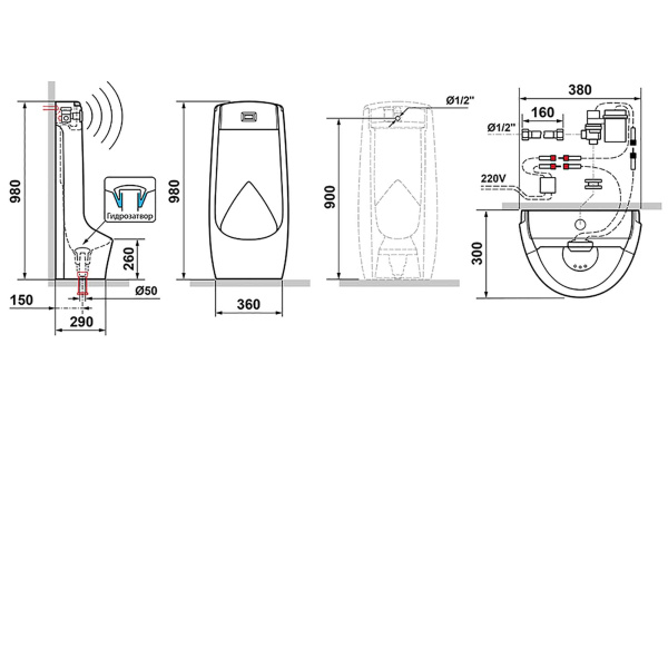 Писсуар напольный керамический, вход сзади (370х450х1000)  фото  в интернет-магазине Санкомп