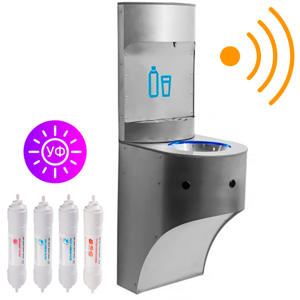 Станция питьевая автоматическая подвесная 2 чаши Х/В, С/Ф, С/УФ, Б/Г, Б/ТО, Б/О, 340x420x1040 26647 фото  в интернет-магазине Санкомп