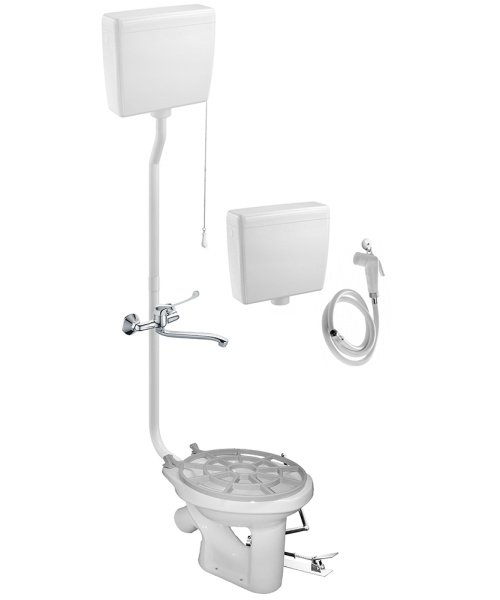 Видуар АНТИВСПЛЕСК, с высоким бачком ПЛАСТИК, бачком для раствора ПЛАСТИК ПЕДАЛЬЮ и СМЕСИТЕЛЕМ , 312 фото в интернет-магазине СанКомп www.sancomp.ru