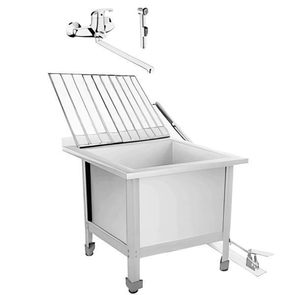 Видуар технический слив (поддон) 400х500х500 С ПОДЪЕМНОЙ РЕШЕТКОЙ, ПЕДАЛЬ, СМЕСИТЕЛЬ 20 см, 21836 фото  в интернет-магазине Санкомп