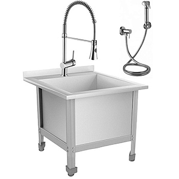Слив технический из нержавеющей стали 530х600х450 мм, СМЕСИТЕЛЬ, ЛЕЙКА С КРАНОМ (ЭКОНОМ), 13513 фото  в интернет-магазине Санкомп
