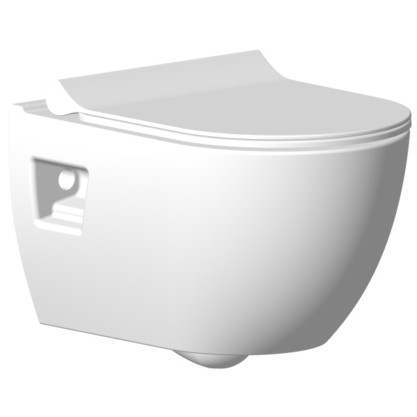 Унитаз подвесной БЕЗОБОДКОВЫЙ с тонким сиденьем микролифт, инсталяция БЕЗ КЛАВИШИ 22480  фото  в интернет-магазине Санкомп